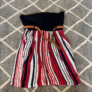 Strapless stripped mini dress